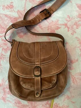 Patricia Nash Brown Leather Crossbody Bag with Front Buckle